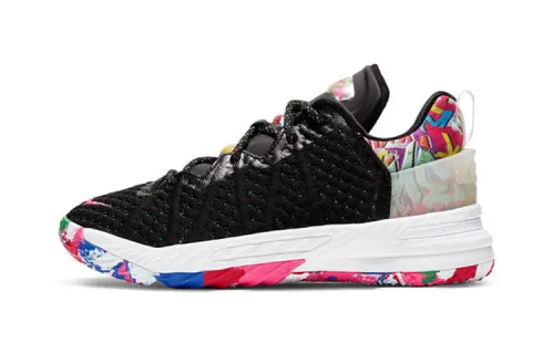 Nike Lebron 18 James Gang Fashion Comfortable Anti-slip Shock Absorbing and Wear Resistant Low Top Children's Basketball Shoes Black and White Powder Small and Medium Children