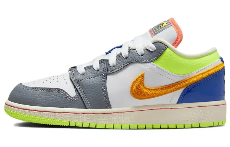 Jordan Air Jordan 1 Teenagers Basketball Shoes Unisex Low Top White Gray