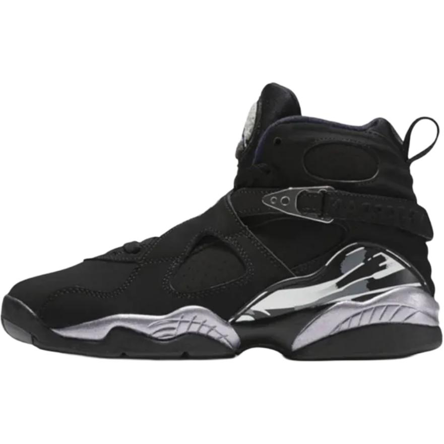 Jordan Air Jordan 8 Retro Chrome 2015 Leather Comfortable and Versatile All-Star Shock Absorbing Support High Top Children's Basketball Shoes Black