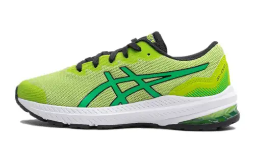 Asics GT-1000 11 fabric, stable, lightweight, long-wearing, non-tiring, sweat-wicking, campus outdoor fitness and sports professional running shoes, cushioning, breathable and rebound support, low-cut children's running shoes, black and green, teenagers