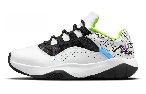 Jordan Air Jordan 11 CMFT Low SE leather color block graffiti GS low top basketball shoes white black green same style for men and women