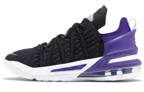 Nike Lebron 18 GS round toe lace-up non-slip shock-absorbing wear-resistant low-top basketball shoes black and purple same style for men and women