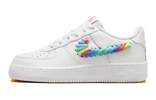 Nike Air Force 1 Low White Rainbow Lace Swoosh GS