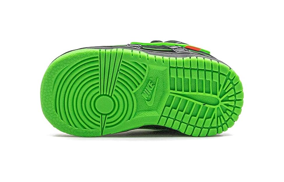 Детские кроссовки OFF-WHITE x Nike Rubber Dunk Air "Green Strike" (черно-зеленые) — Чёрныйзелёный — фото 6