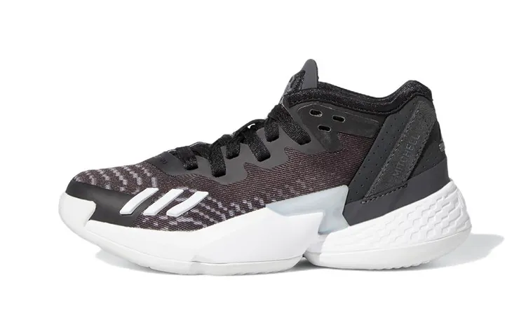 Adidas D.O.N. Issue #4 Abrasion Resistant Mid top Children's Basketball Shoes Black White Children Aged 3 7 Years Old