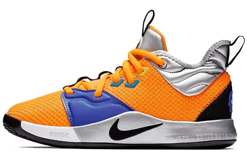 Nike PG 3 Nasa pickled pepper 3 Paul George lace-up GS anti-slip, shock-absorbing and wear-resistant mid-top basketball shoes orange silver same style for men and women
