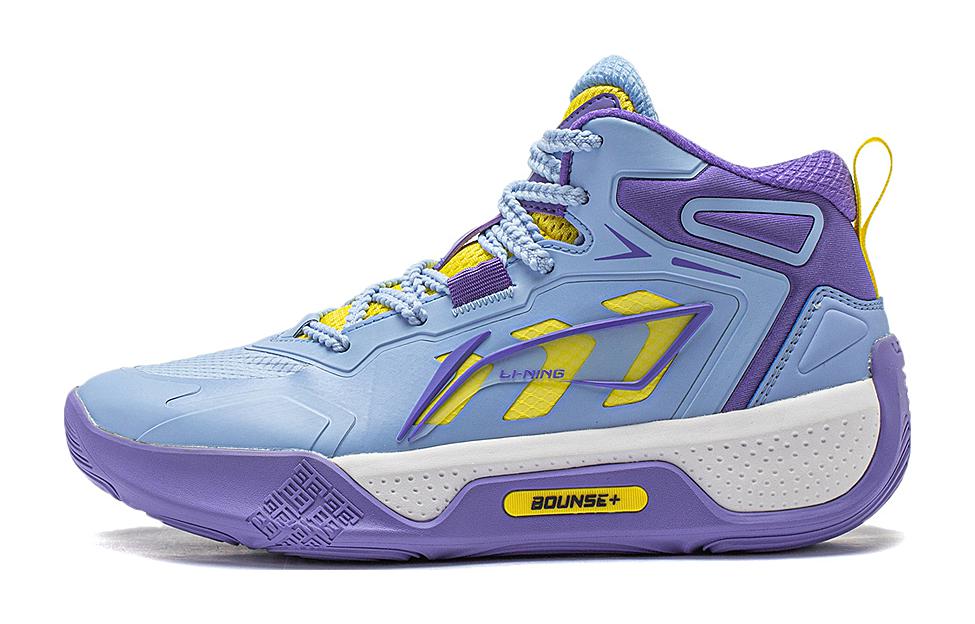Li Ning Children's Sky Shadow V1 Synthetic Leather Beng Technology Sports Comfortable Low-top Basketball Shoes New Aurora Blue/Flower Basket Purple Same Style for Men and Women
