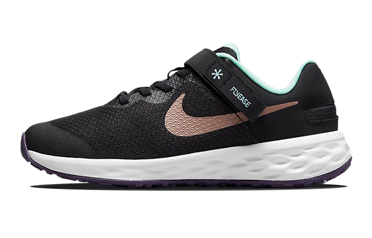 Кроссовки Nike Revolution 6 FlyEase GS (черно-бело-золотые)