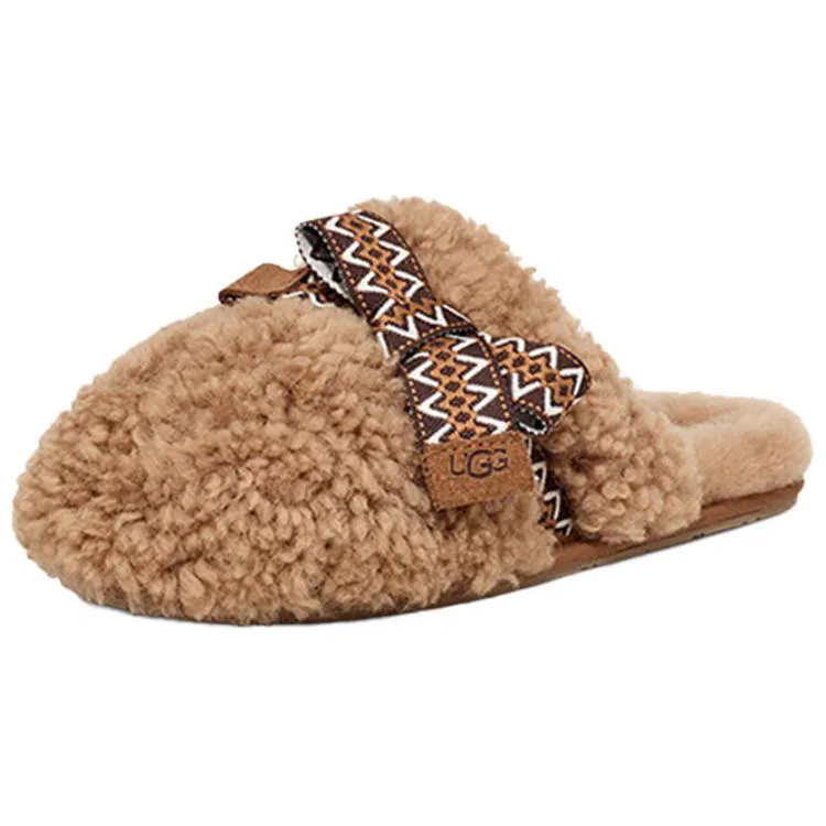 UGG MAXI Comfortable Platform Fleece Lined Mules Slip Resistant Closed Toe Slippers Women's Chestnut