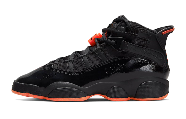 Jordan Air Jordan 6 Rings Slip Resistant Cushioning Abrasion Resistant High top Vintage Basketball Shoes Black Orange