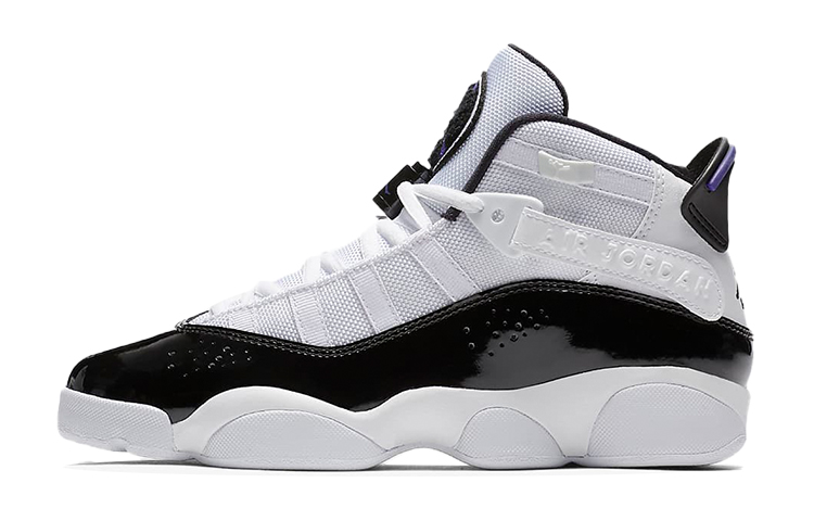 Jordan Air Jordan 6 Rings Six Crowns Leather Comfortable Sports Wear-Resistant Mid-top Children's Basketball Shoes Black and White Same Style for Men and Women