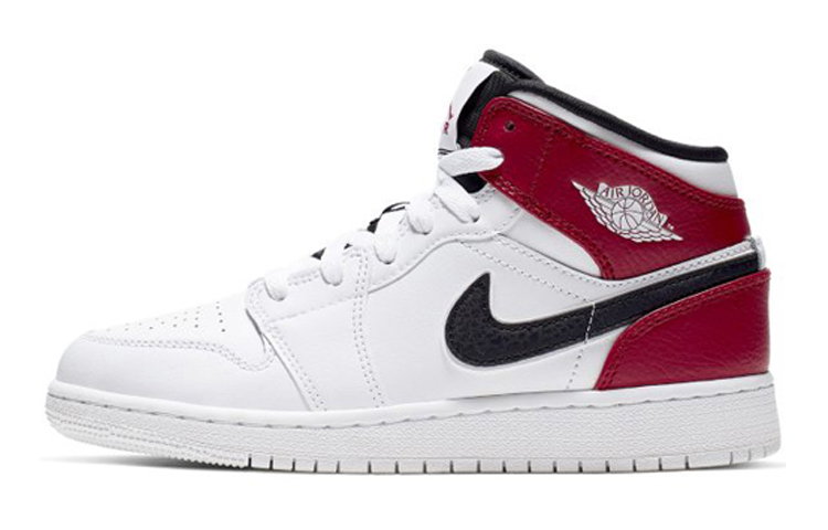 Jordan Air Jordan 1 Mid leather lightweight woven mid-top children's basketball shoes white and red