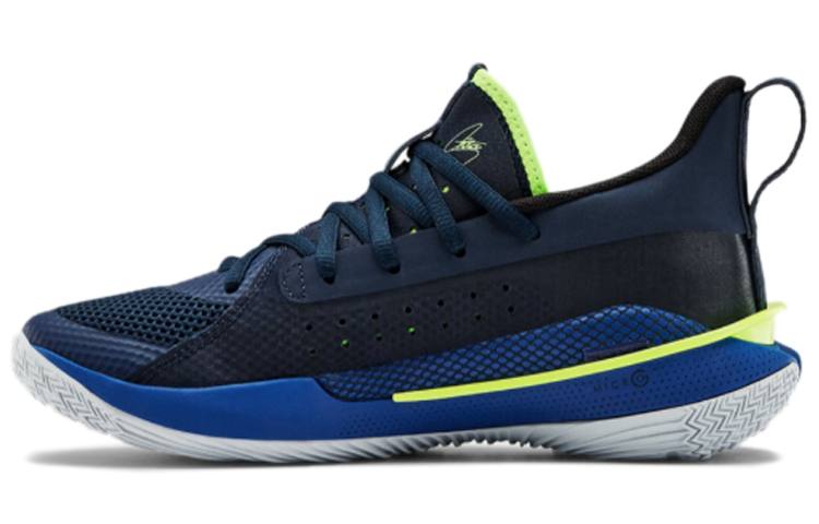 Under Armour Curry 7 mesh lightweight practical low-top children's basketball shoes dark blue youth