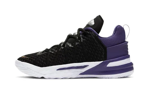 Nike Lebron 18 Lakers Low-top Basketball Shoes Black Purple Gold Small and Medium Children