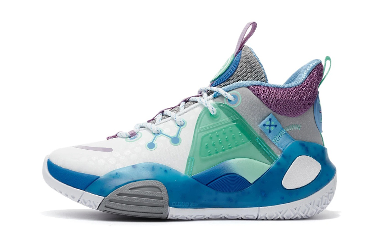 Li Ning Children's City 9 V1 Wade synthetic leather sports mid-top basketball shoes blue, white and purple, same style for men and women