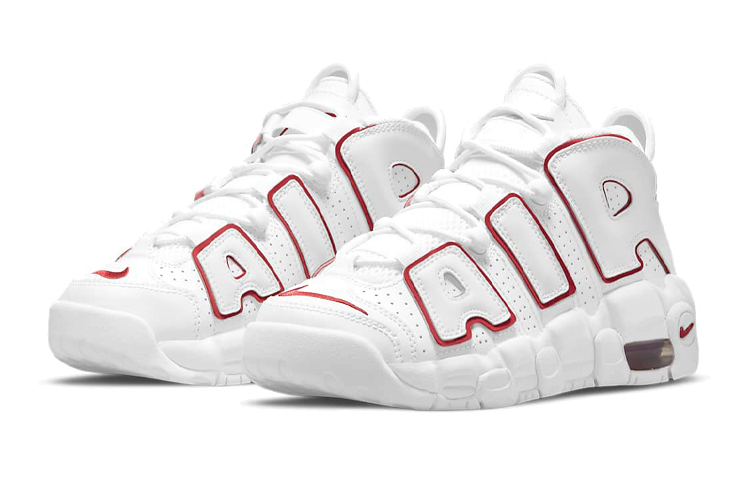 Кеды Nike NikeAir More Uptempo "White Varsity Red Outline" GS 2021 (белый / красный) — фото 9