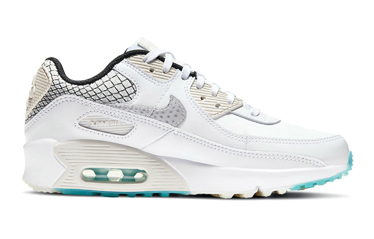 Кроссовки Nike Air Max 90 (бело-серебристо-черно-синий) — Белый / серебристый / чёрный / синий — фото 2