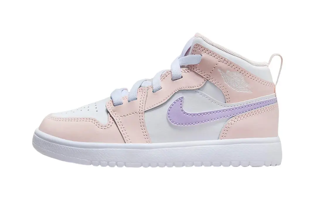 Jordan Air Jordan 1 Mid Comfortable Mid top Children's Basketball Shoes Pink White Purple Children Aged 3 7 Years Old