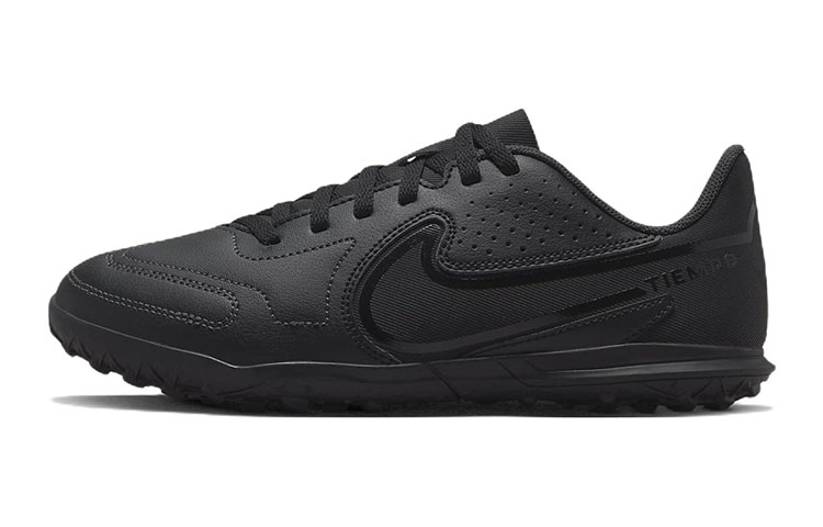 Nike Tiempo Legend 9 JR Club TF round toe lace-up, non-slip, shock-absorbing and wear-resistant, low-top children's football shoes, black, children's style