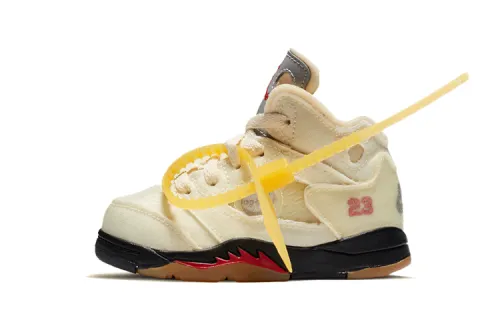 1-OFF-WHITE OFF-WHITE x Jordan Air Jordan 5 Sail SP High Top Toddler Shoes White Infant and Toddler
