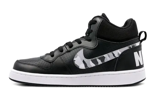Nike Court Borough Mid Synthetic Leather Slip Resistant Abrasion Resistant Mid top Skateboard Shoes Black White Unisex