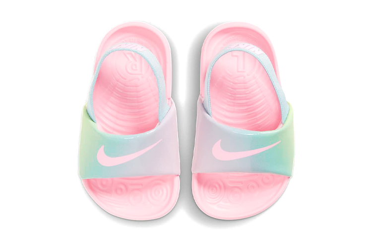 Детские шлепанцы Nike Kawa Slide (розово-сине-зеленые) — Розовый / синий / зелёный — фото 6
