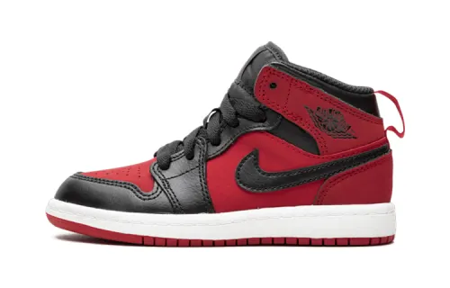 Jordan Air Jordan 1 MID mid-top children's basketball shoes black and red small and medium-sized children