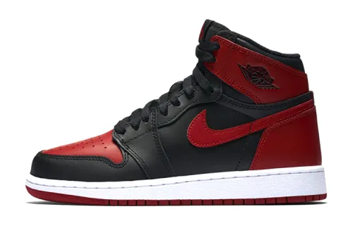 Air Jordan 1 Bred Leather Retro Comfortable Sports High Top Children's Basketball Shoes Black Red 2016