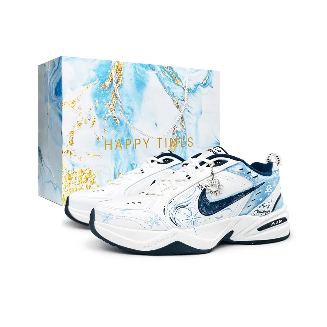 Nike Air Monarch 4 Snow Country Dream Abrasion Resistant Coverage Low top Chunky Sneakers Unisex White Blue