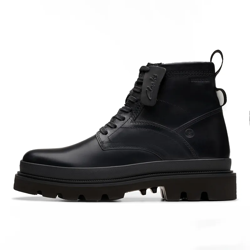 Clarks Short British Style Biker Platform Combat Boots Men's Black