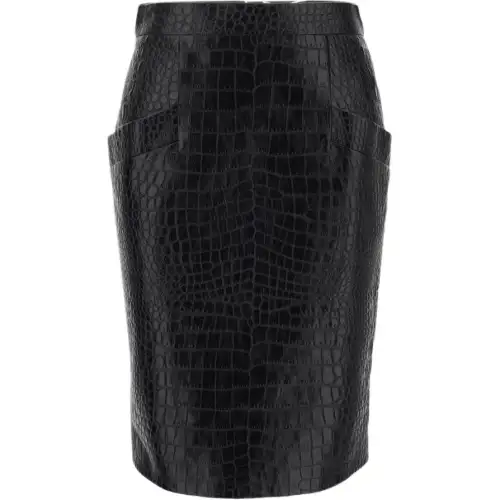 SAINT LAURENT Leather Long Skirt Women's Black