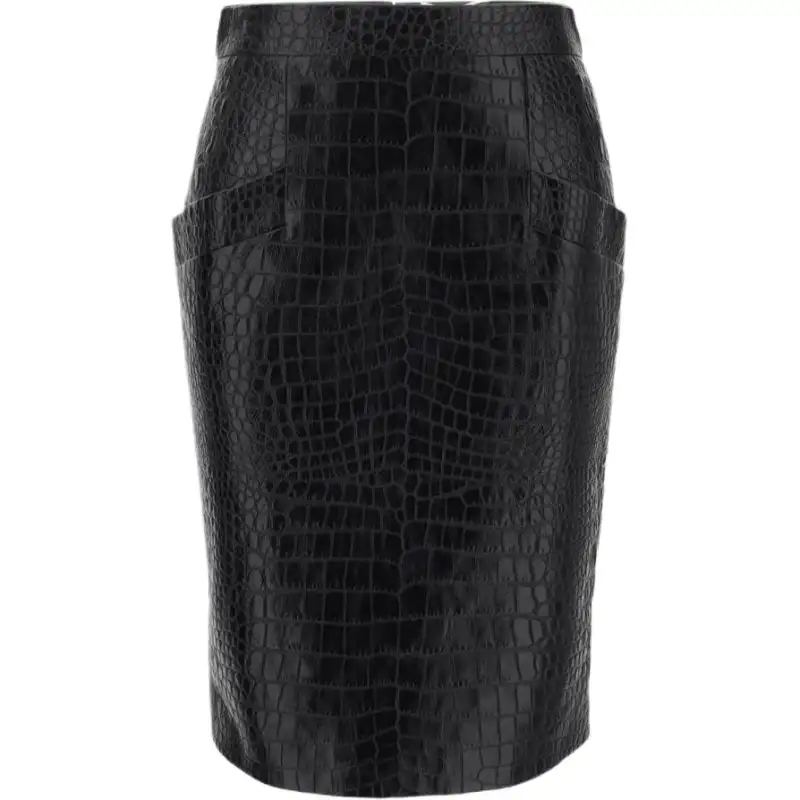 SAINT LAURENT Leather Long Skirt Women's Black