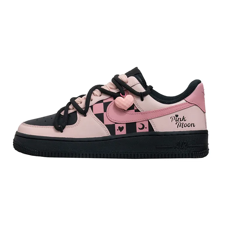 Nike Air Force 1 Slip Resistant Abrasion Resistant Low top Skateboard Shoes Women's Black Pink