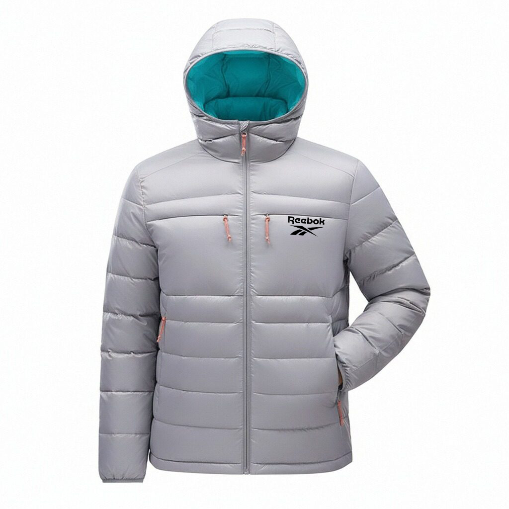 Reebok Winter travel sports windproof water repellent velvet keep warm base comfortable down jacket for leisure with zipper with pockets for men and women, duck down, American style, oversize