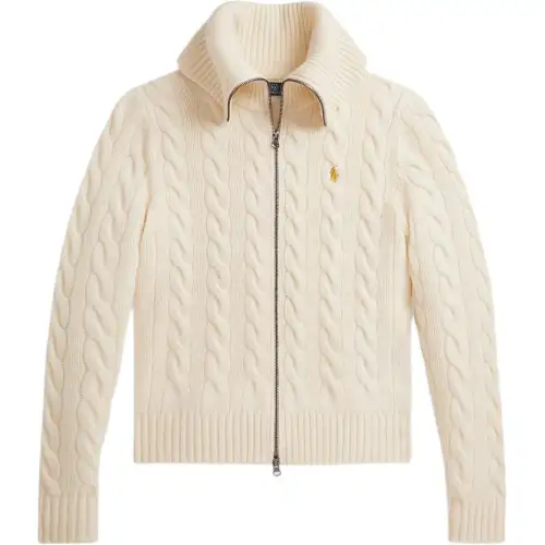Polo Ralph Lauren Woolen cashmere pony, knitted long-sleeve with zipper, cream sweater, with embroidery, with a zipper, loose straight fit