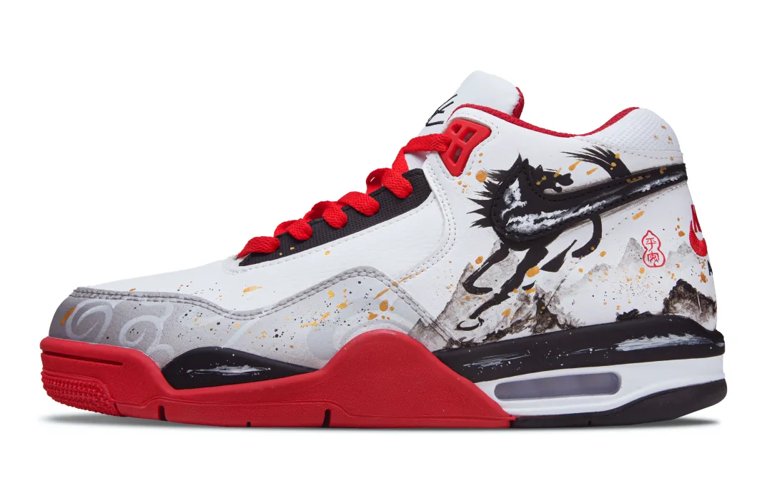 Nike Flight Legacy Ink River Slip Resistant Cushioning Mid top Vintage Basketball Shoes Men's Red White