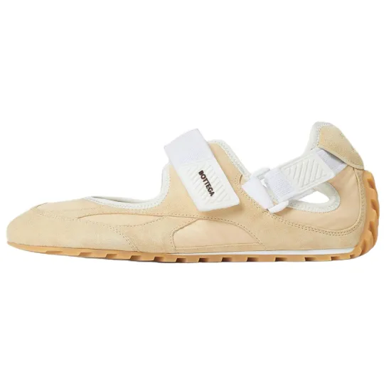 Bottega Veneta Orbit Flash Flat Mary Jane Shoes Women's Grass Yellow & Rock Mist Beige