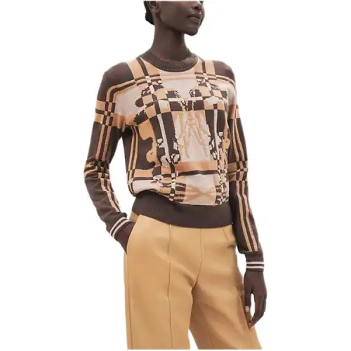 HERMES Sweaters Women's Brown Crew Neck Moderate Other