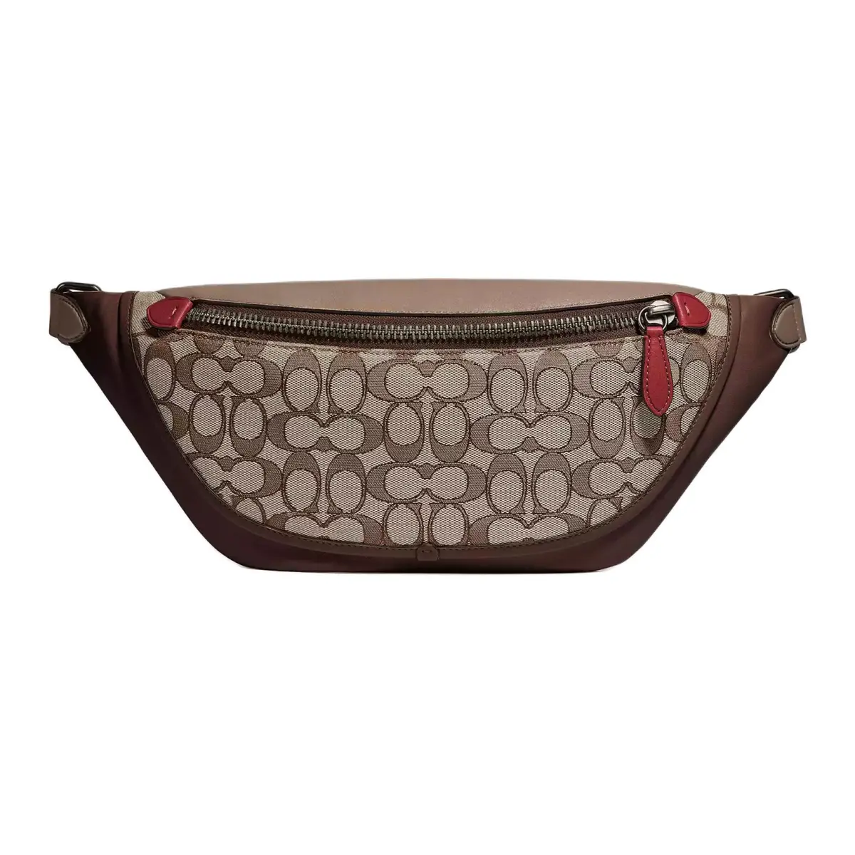 COACH League Canvas Artificial Leather With Leather Waist Bag Chest Bag Large Men's Oak/Maple Brown Red