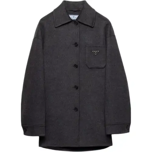 PRADA Coats Women's Charcoal Gray Lapel Moderate