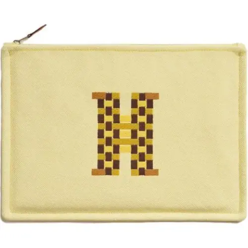 HERMES H Tissage Cotton Canvas Travel Storage Bag Unisex Yellow