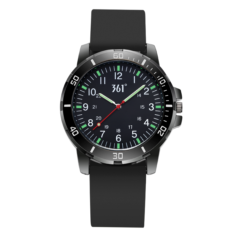 361° Retro waterproof quartz silicone watch strap, men's watch, black dial, quartz mechanism
