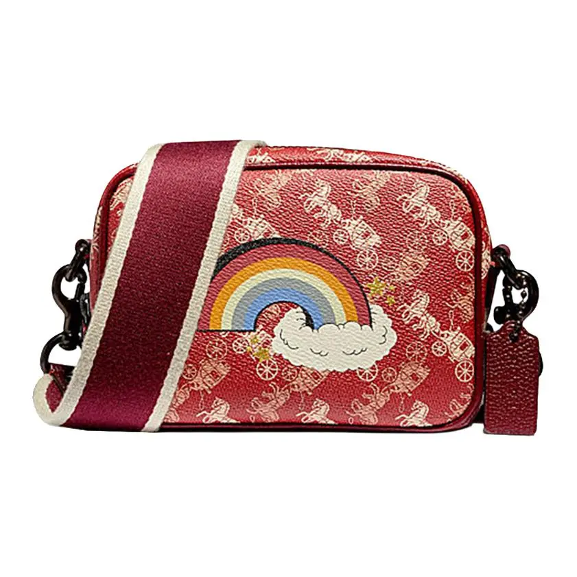 COACH Camera Canvas With Leather Camera Bag, Shoulder Bag, Crossbody Bag Small Women's Red