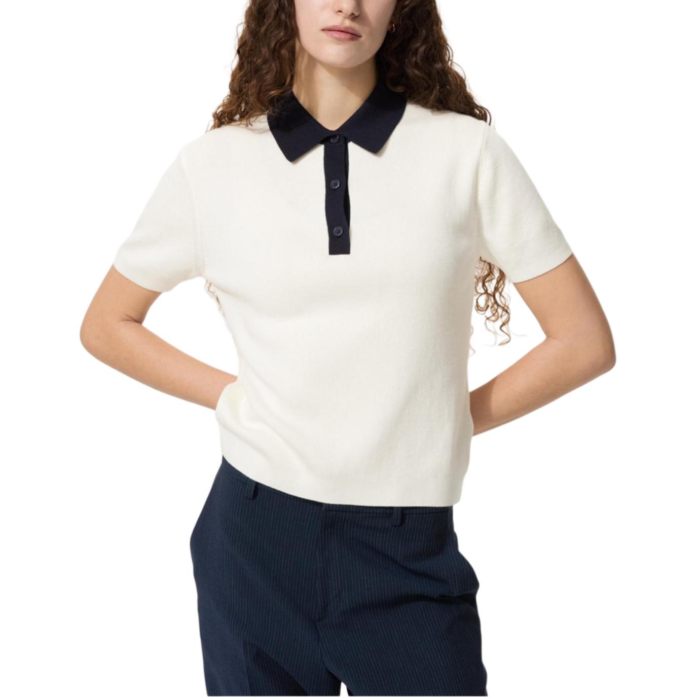 Женская футболка-поло UNIQLO SS26 (бело-синяя)