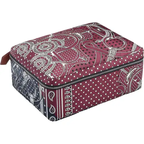 HERMES Travelsilk Silk Travel Storage Bag Trumpets Women's Burgundy & Marine Blue
