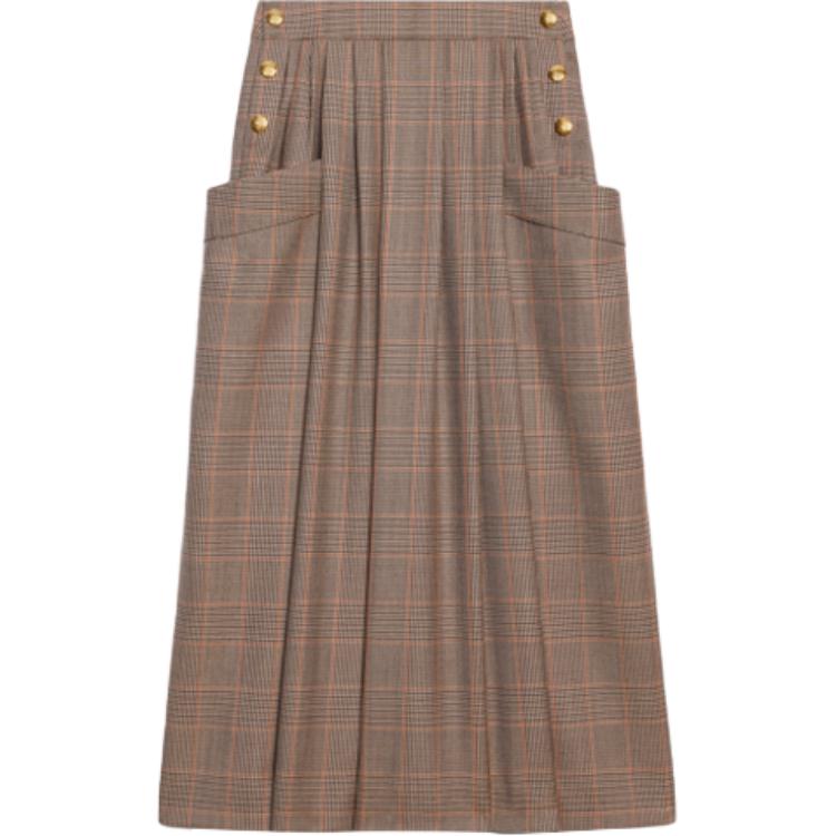 CELINE Celine SS22 Prince of Wales plaid wool casual long skirt women's brown