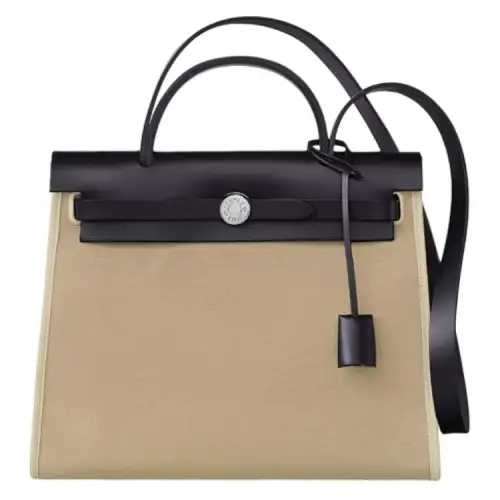 HERMES Herbag Zip H Plume Canvas And Hunter Leather Finish Shoulder Bag, Crossbody Bag, Handbag 31 Unisex