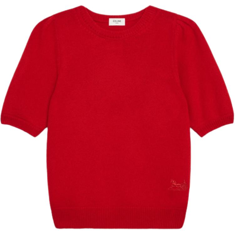 CELINE Cashmere Sweaters Women's Red Crew Neck Moderate