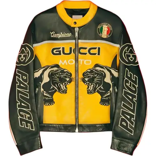PALACE X GUCCI Embroideries And Patches Leather Jacket
