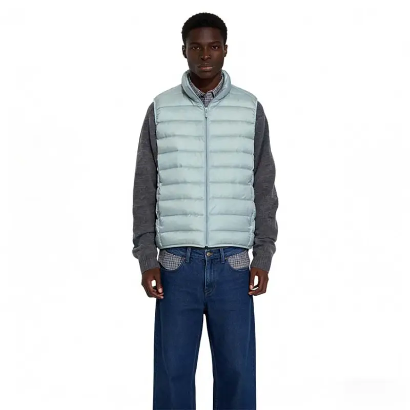 UNIQLO Vests Men's Light Gray Stand Collar Moderate Other